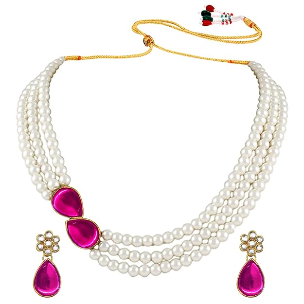 Green Necklace Set in Faux Pearl and Crystal Necklace Jewellery Gift Set for Women