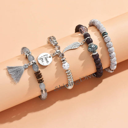 Bohemian I Love You Feather Charm Beaded Multilayer Bracelet for Women & Girls