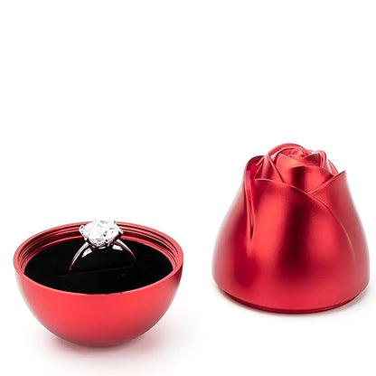 Wedding Ring Box for Ceremony with Metal Rose Design and Hidden Jewelry Storage
