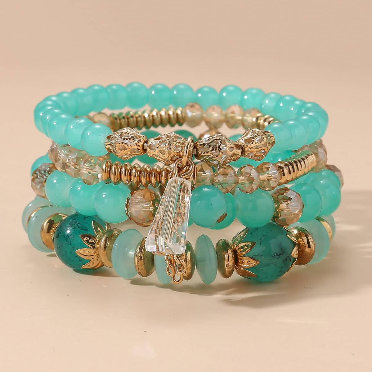 Bohemian Multilayer Crystal Bead Charm Bracelet