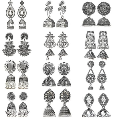 Traditional Earrings Jhumka Oxidised Set of 12