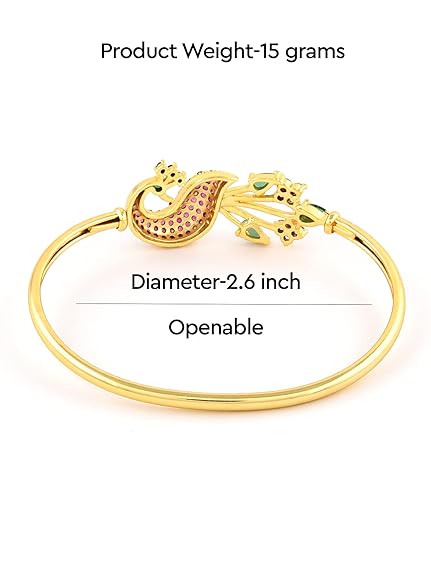 Gold Cubic Zirconia Peacock Bracelet for Ladies