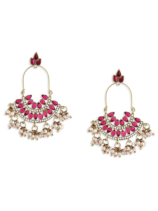 Pink Kundan Austrian Diamond Dangle Earrings