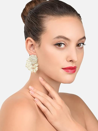 Gold Tone Kundan Pearl Wedding Dangle Earrings