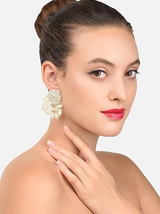 Gold Tone Kundan Pearl Wedding Dangle Earrings