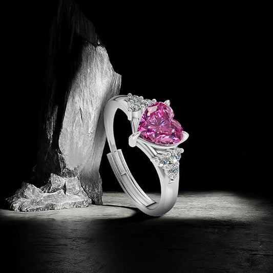 Silver Ring with Pink Stone in 925 Pure Sterling Silver Adjustable Style