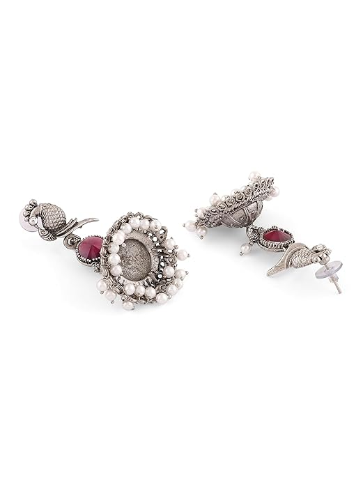 Purple Peacock Oxidised Jhumka Earrings