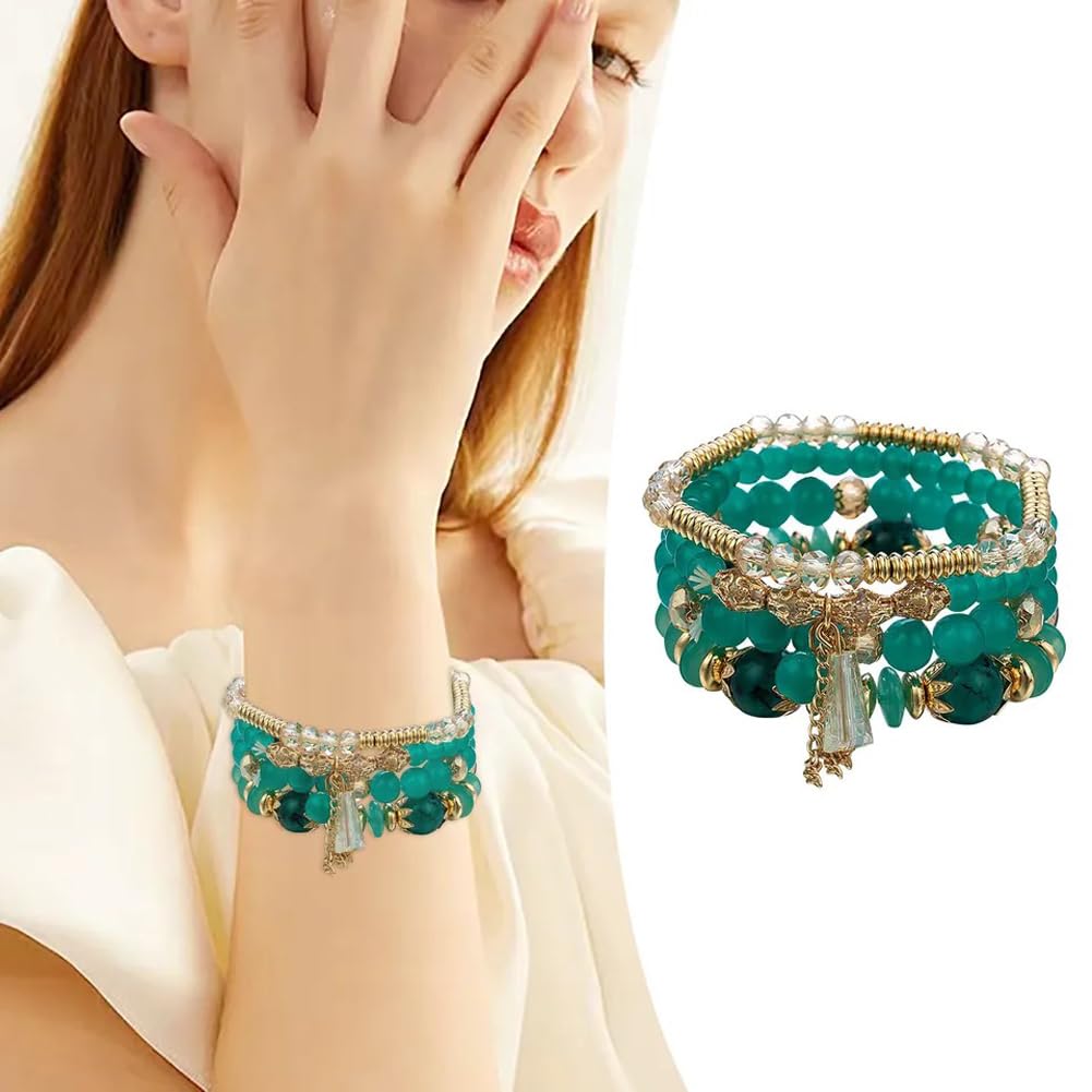 Bohemian Multilayer Crystal Bead Charm Bracelet