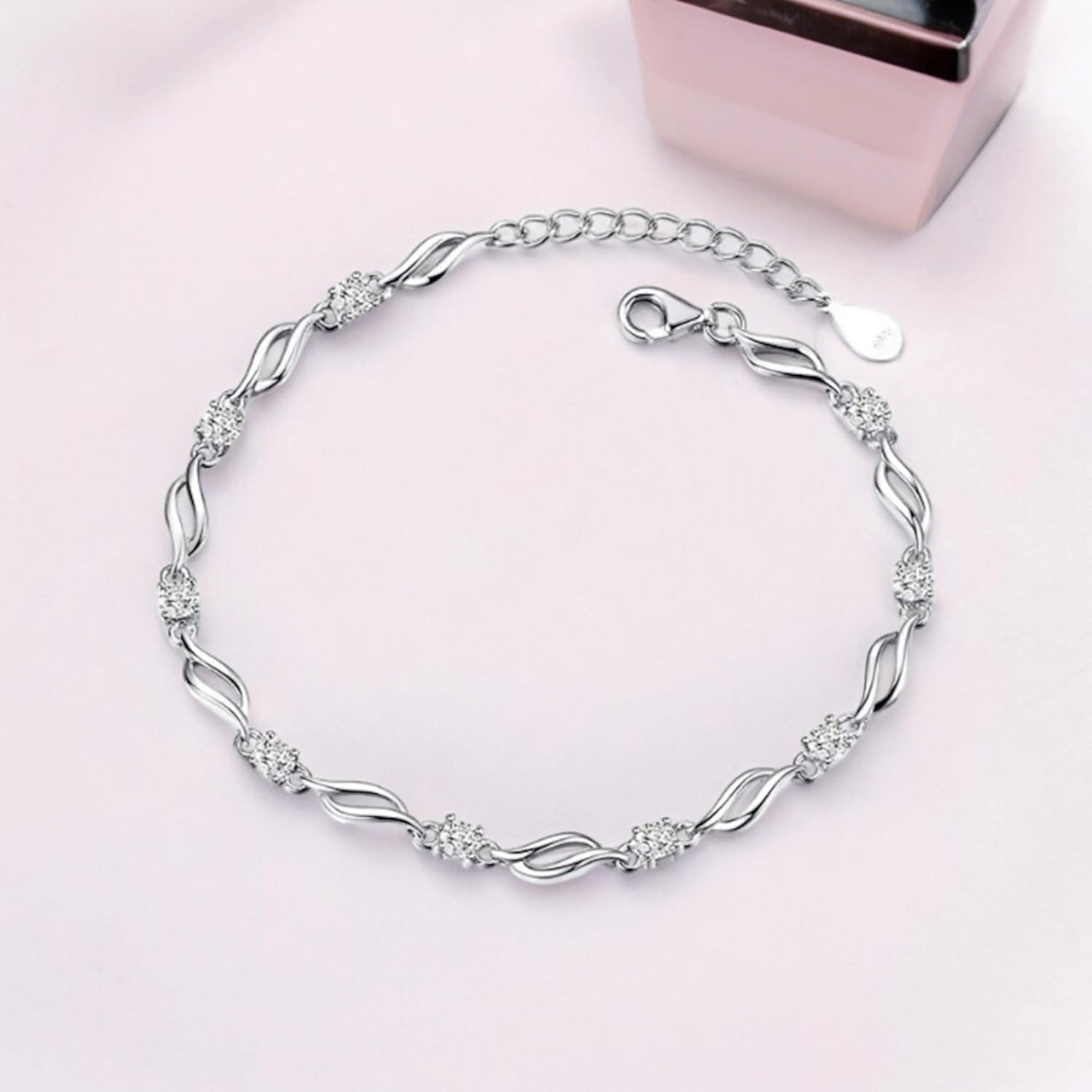 Glam up Your Look with Stylish 925 Silver-Plated Copper Bracelet for Women and Girls