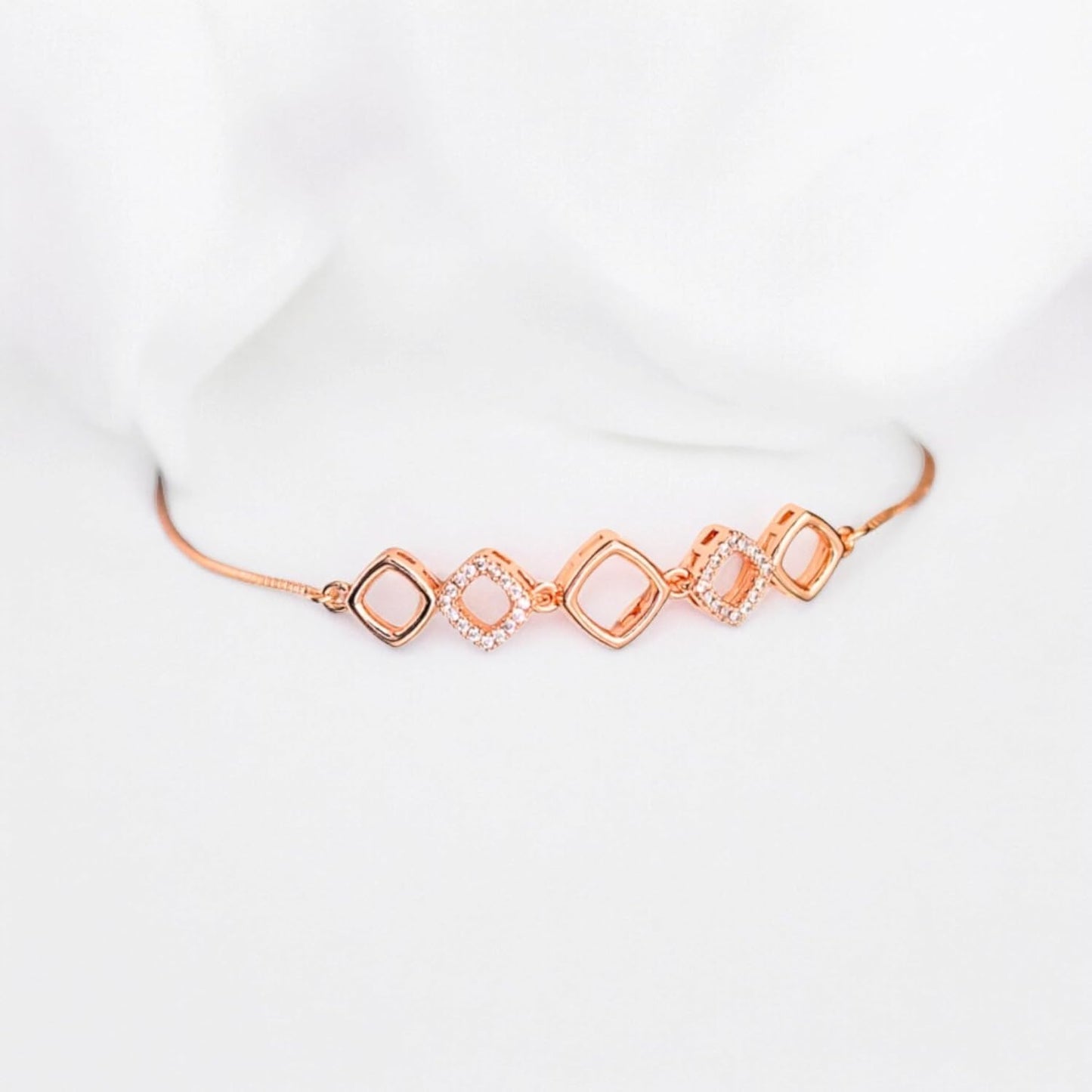Adjustable Diamond Crystal Rose Gold Charm Bracelet