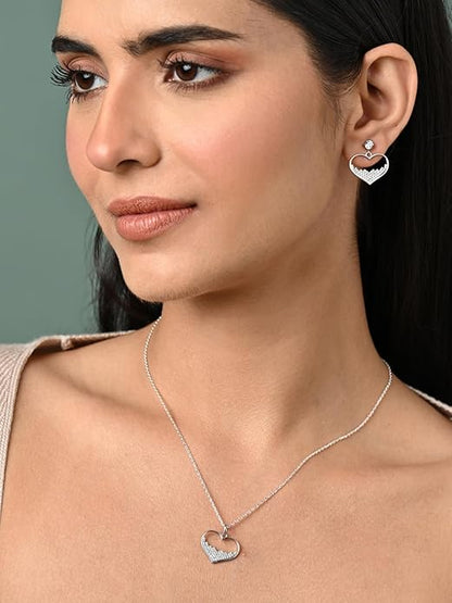 Sterling Silver Heart Necklace Earring Set