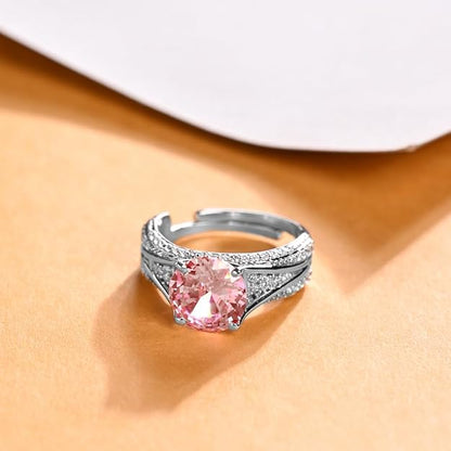 Silver Engagement Pink Solitaire Ring for Women