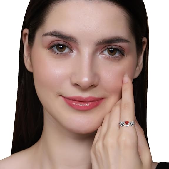 Silver Ring with Red Stone in 925 Pure Sterling Silver Adjustable Modern Style