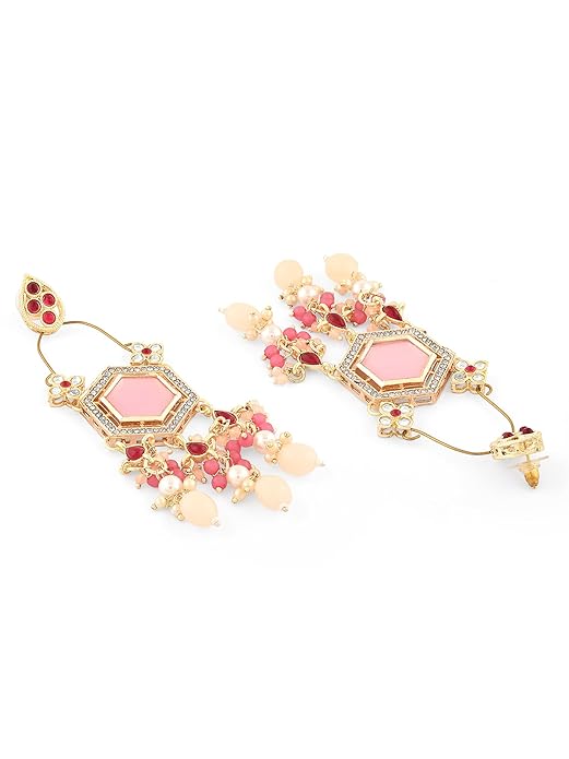 Pink Stone Kundan Jhumka Earrings