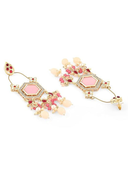 Meenakari Kundan Earrings in Pink Dangle