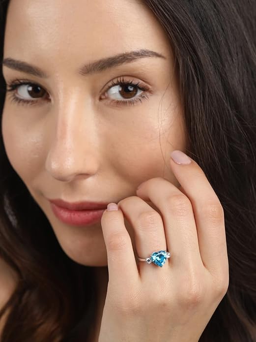 Silver Proposal Ring Heart Stone Ring with Adjustable Band