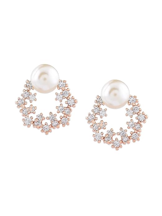 Gold Tone Floral Cubic Zirconia Stud Earrings
