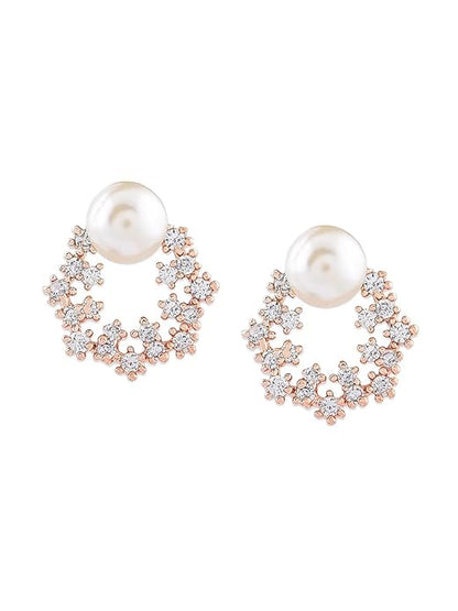 Gold Tone Floral Cubic Zirconia Stud Earrings