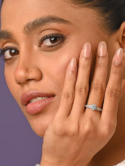 Silver Diamond Rings in Pure 925 Sterling Silver Solitaire Design with Adjustable Adjustable Band