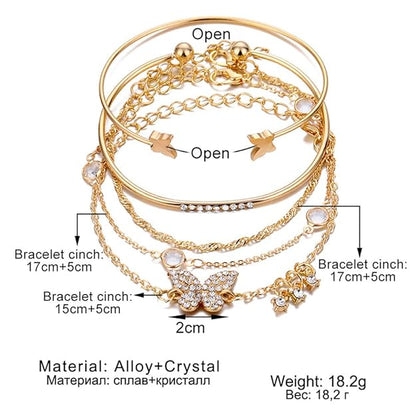 Set of 5 Stylish Multilayer Crystal Bangle Gold Plated Bracelet for Women and Girls (Golden)