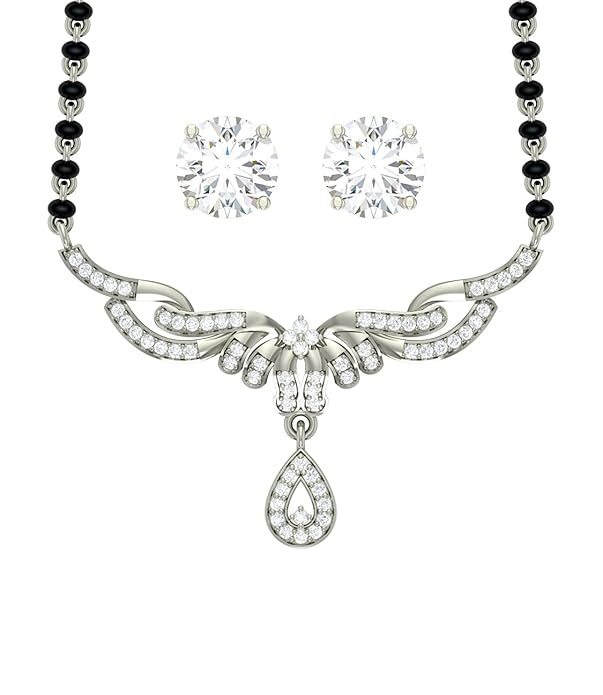 Mangalsutra for Marriage in 925 Sterling Silver Elegant Stone Studded Design with Earrings and Chain