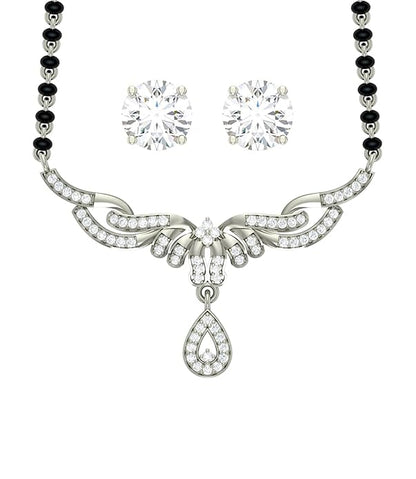 Mangalsutra for Marriage in 925 Sterling Silver Elegant Stone Studded Design with Earrings and Chain
