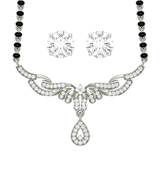 Mangalsutra for Marriage in 925 Sterling Silver Elegant Stone Studded Design with Earrings and Chain
