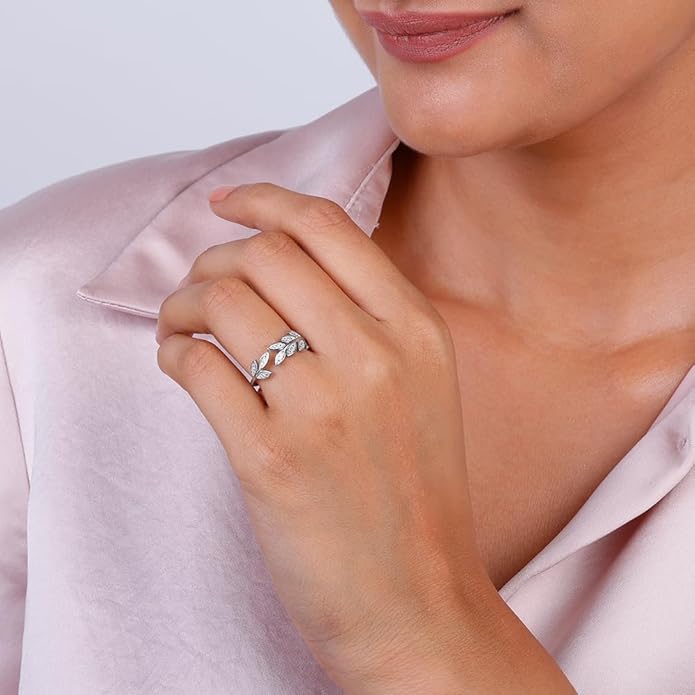 Leaf Engagement Ring in 925 Sterling Silver Zircon Leaf Adjustable Design