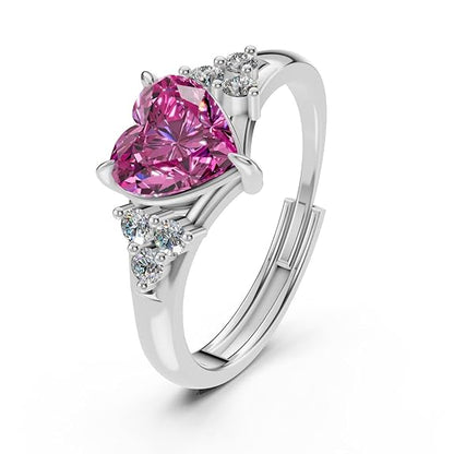 Silver Ring with Pink Stone in 925 Pure Sterling Silver Adjustable Style