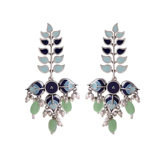 Oxidised Multicolor Silver Leaf Drop Earrings