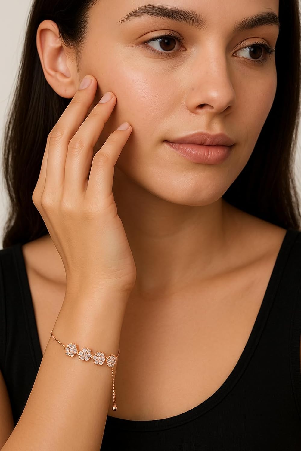 Adjustable Diamond Crystal Rose Gold Charm Bracelet