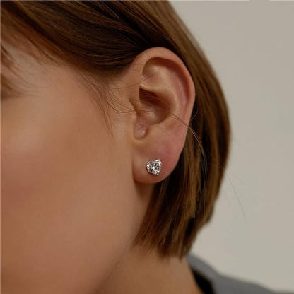 Diamond Heart Earrings in 925 Sterling Silver with Solitaire Zirconia Brilliance
