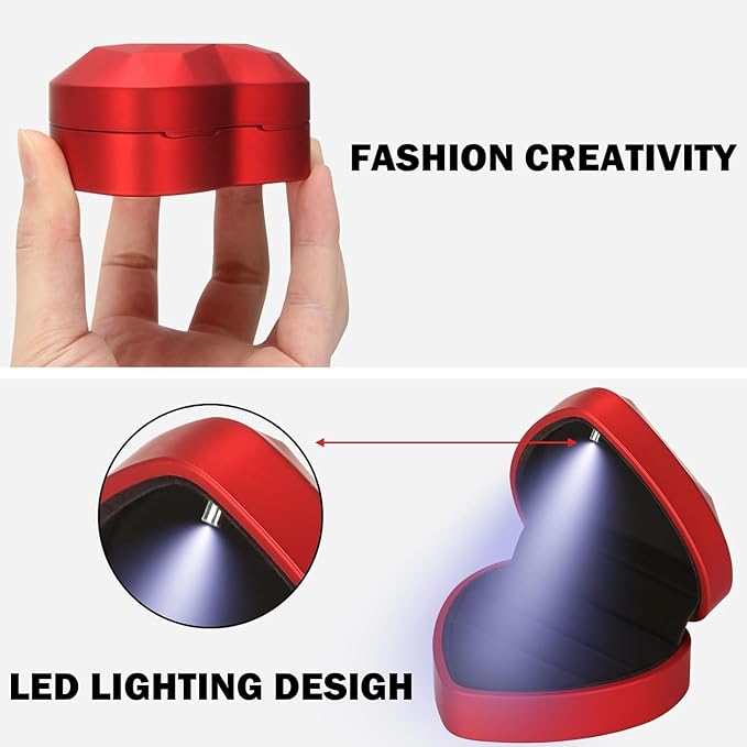Light Up Engagement Red Ring Box with LED in Luxury Heart Velvet Design