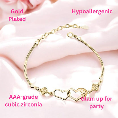 Rose Gold Double Heart Love Bracelet