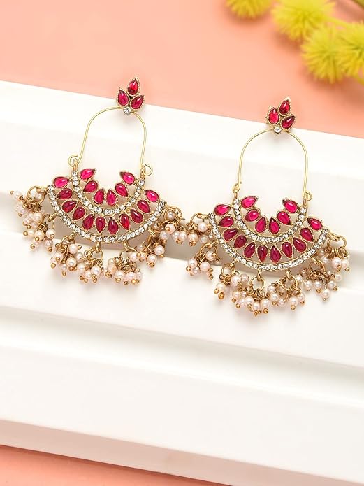 Pink Kundan Austrian Diamond Dangle Earrings