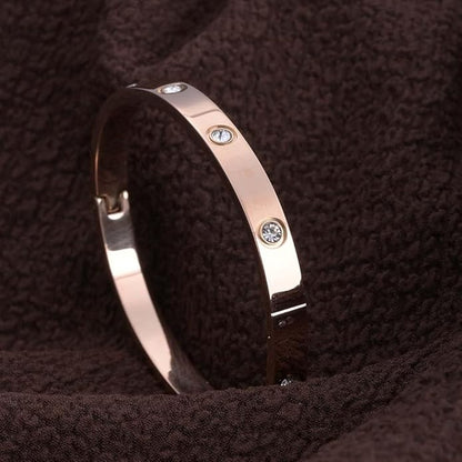 18K Gold Plated Crystal Love Bangle - Rose Gold