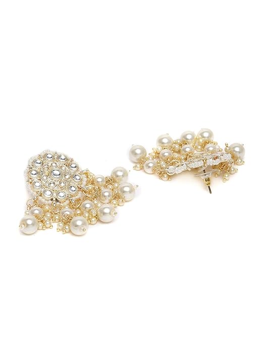 Gold Tone Kundan Pearl Wedding Dangle Earrings
