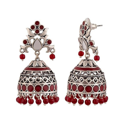 Oxidised Pink Pearl Jhumka Earrings
