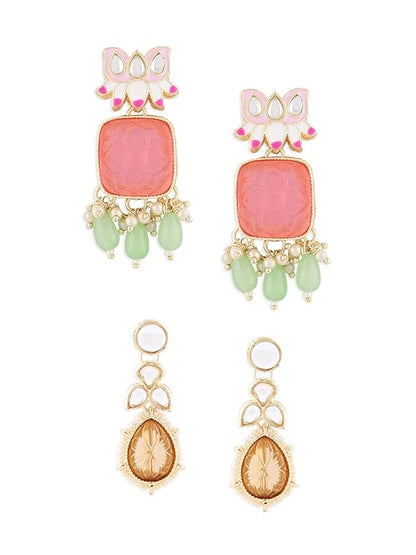 Multicolor Enamel Chand Bali Jhumka Earrings Set Of 2