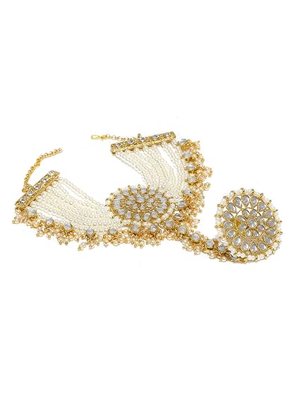 Wedding Bracelet in Gold Kundan & Pearl Mesmerising Hand Harness Style