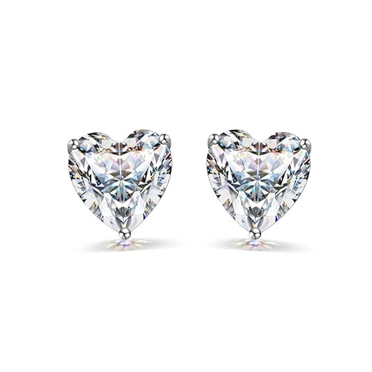 Diamond Heart Earrings in 925 Sterling Silver with Solitaire Zirconia Brilliance