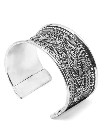 Silver Oxidised Bangles Traditional Cuff Design