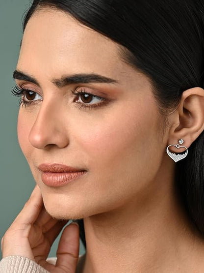 Heart Dangle Earrings in 925 Sterling Silver Cuore Heart Design with Platinum Plated Zirconia