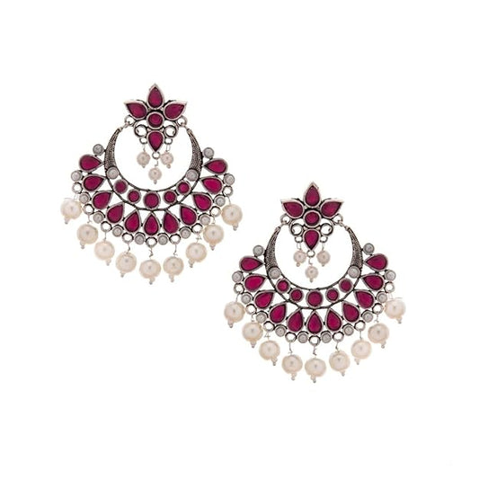 Silver oxidised earrings in antique finish for festive wear
