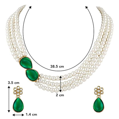 Green Necklace Set in Faux Pearl and Crystal Necklace Jewellery Gift Set for Women