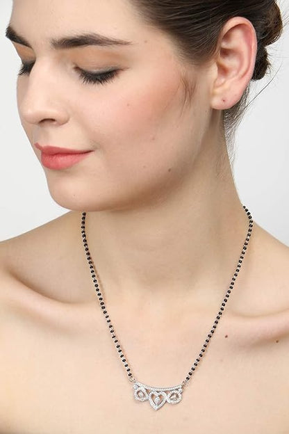 Daily Wear Mangalsutra in 925 Sterling Silver Lightweight Stone Studded Platinum Plated Design