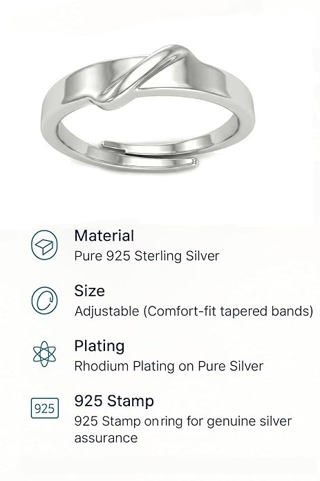 Solitaire Engagement Ring in Pure 925 Sterling Silver Adjustable Finger Ring Design