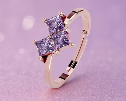 Silver Ring with Purple Stone in 925 Pure Sterling Silver Adjustable Elegant Style