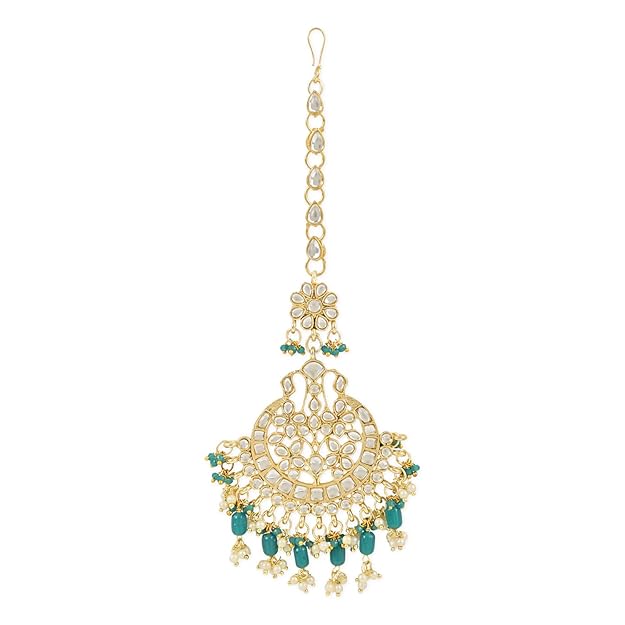 Pearl embellished maang tikka for bridal and festive occasions