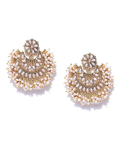 Gold Tone Pearl Beaded Ladies Dangle Earrings